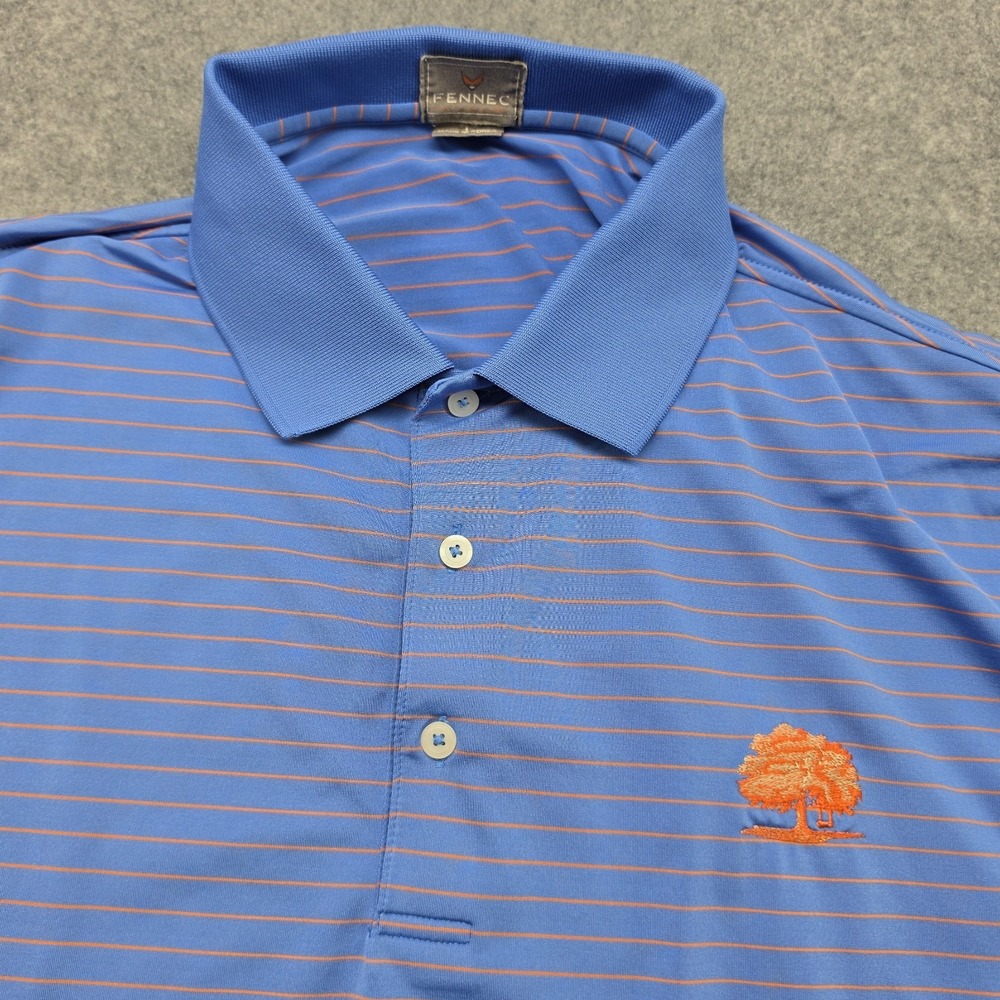 Fennec Polo Shirt Mens Large Blue White Striped Performance Golf Short Sleeve